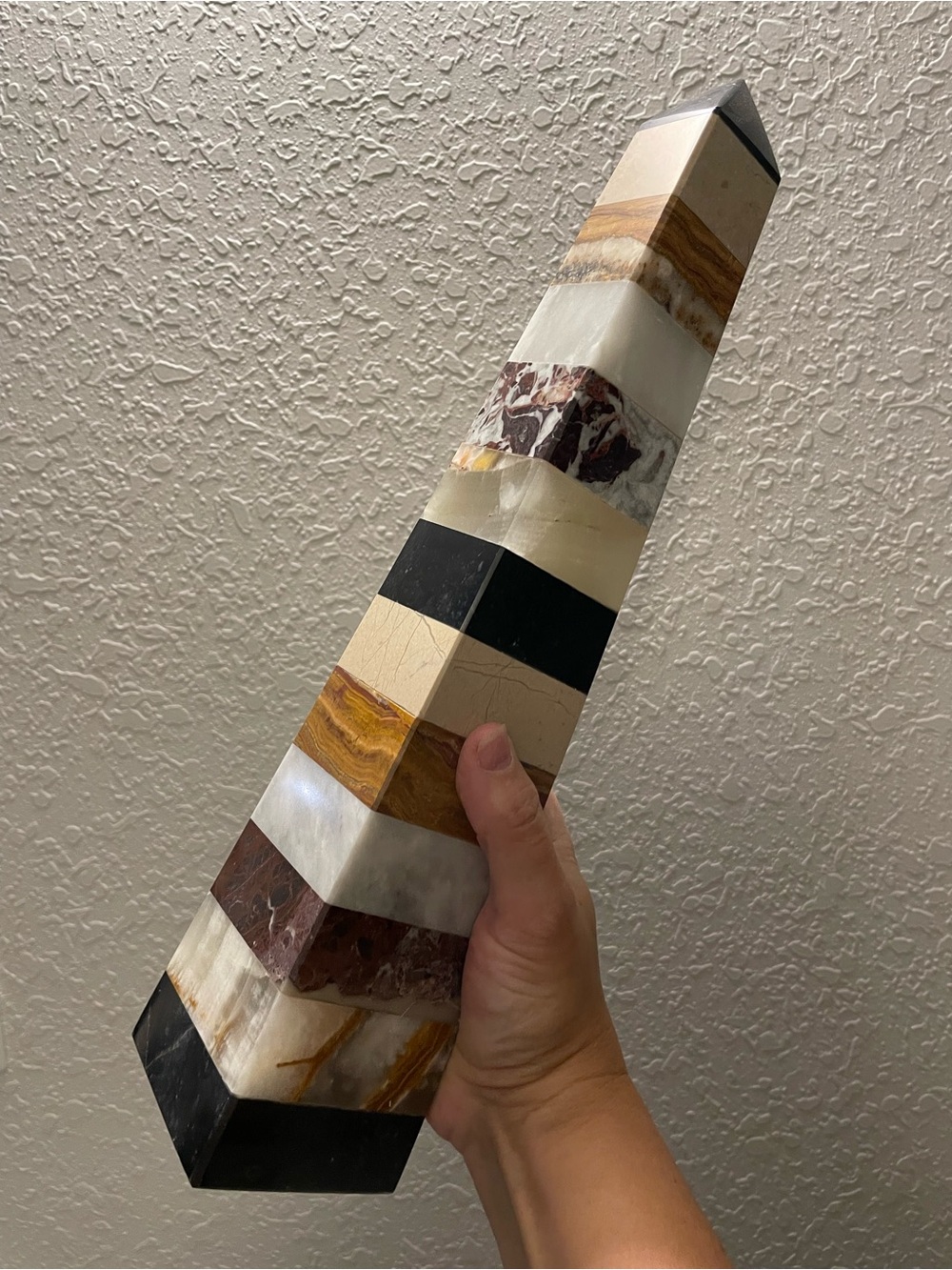 Striped Stone Obelisk Tower - Black, White, Brown & Cream massive. Multi stone